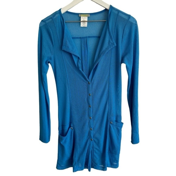 Dolcezza Vintage Blue Sheer Mesh Coverup/Cardigan Style Jacket, Size S - Picture 1 of 7